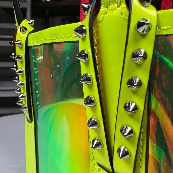 Christian Louboutin Cabata mini leather and TPU tote bag fluo yellow - Picture 8 of 10